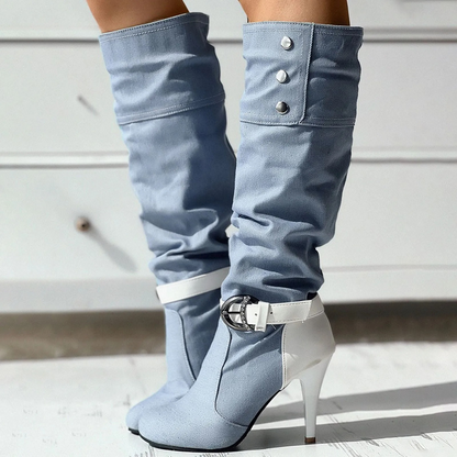 Botas Altas Patchwork Botones Decorativos Originales
