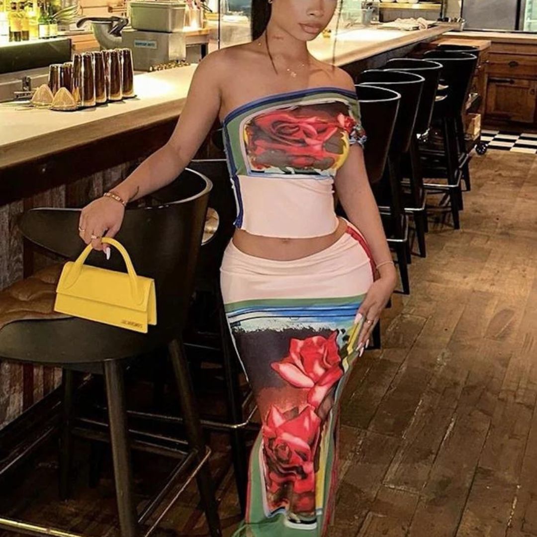 Vestido Floral Estampado de Noche