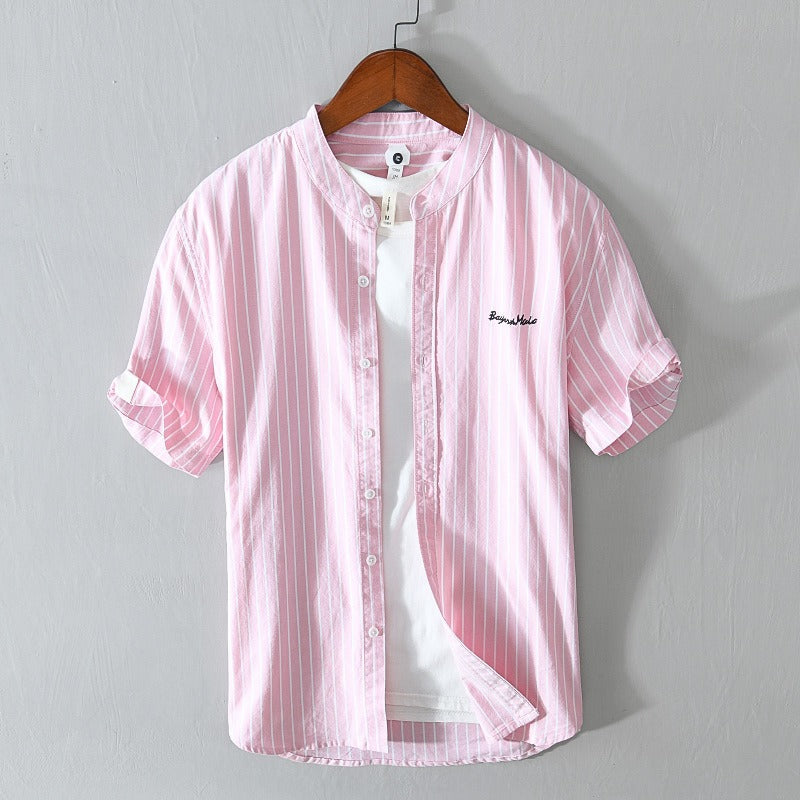 Camisa hombre rayas finas elegante bordado sutil
