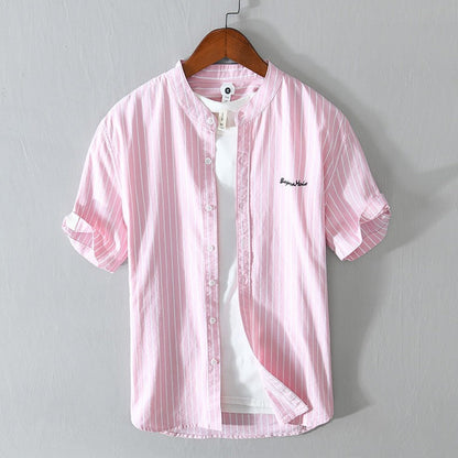 Camisa hombre rayas finas elegante bordado sutil