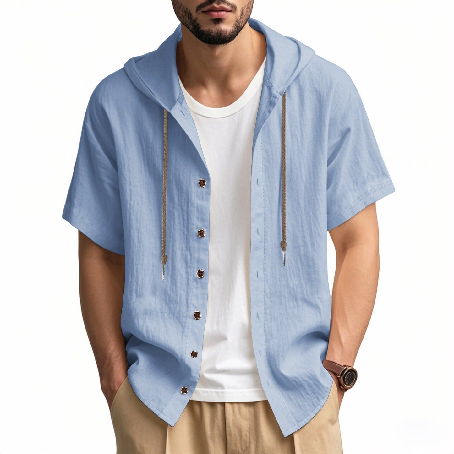 Camisa Hombre Capucha Algodón Relajada