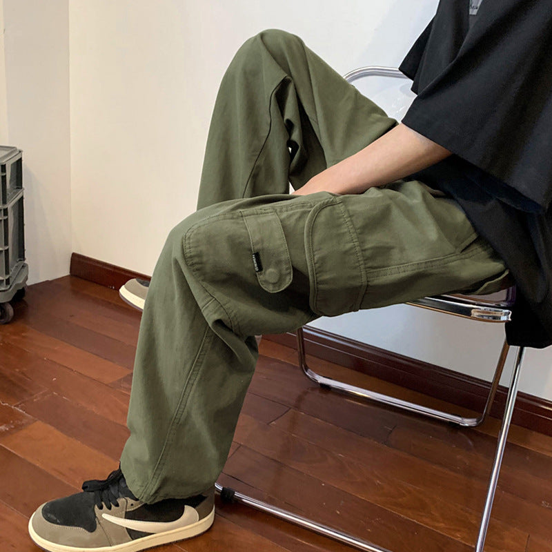 Pantalones verdes rectos de estilo militar ligeros