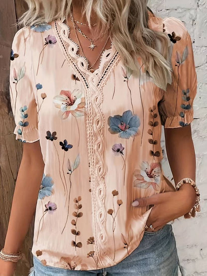 Blusa Floral Mujer Elegante Cuello Pico