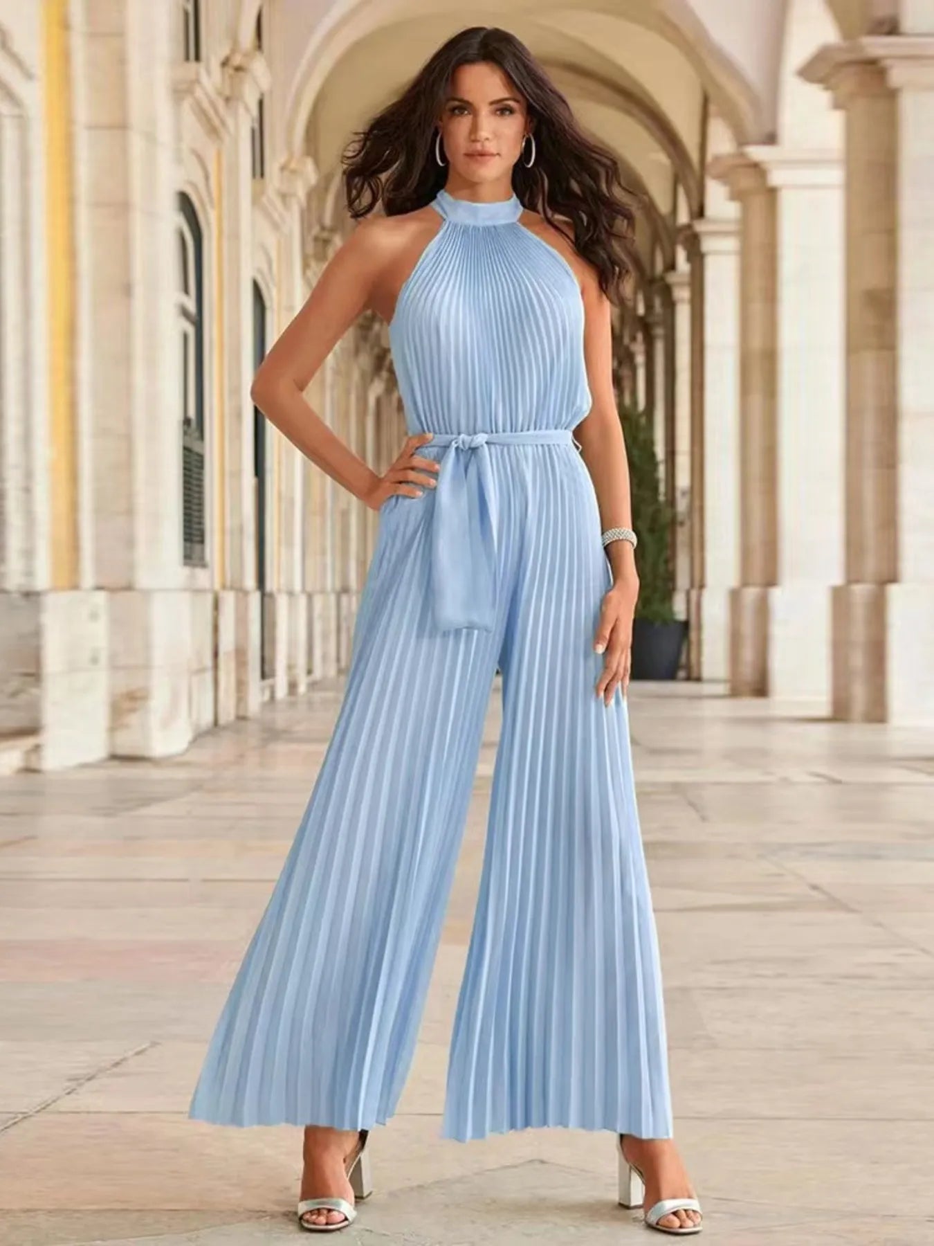 Mono Elegante Plisado Falda Ancha - Vestiria