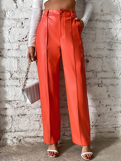 Pantalón Cuero Alto Cintura Estilo Clásico