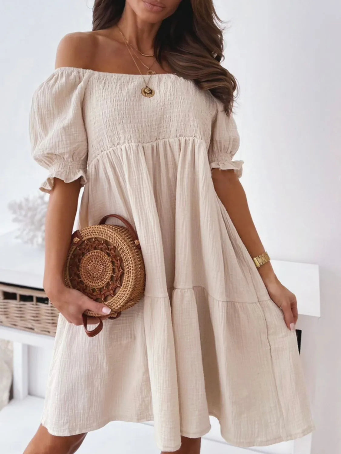 Vestido Corto Elegante Escote Redondo