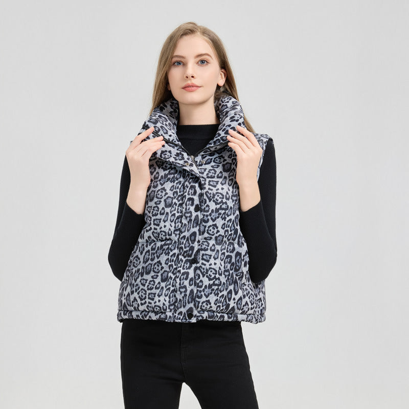 Chaleco acolchado estampado león mujer moda invierno