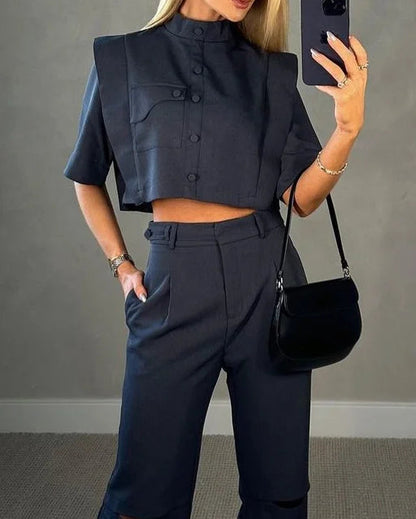 Blusa Corta y Pantalones de Cintura Alta Mujer - Vestiria