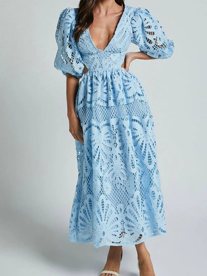 Vestido Largo de Encaje Elegante con Espalda Abierta