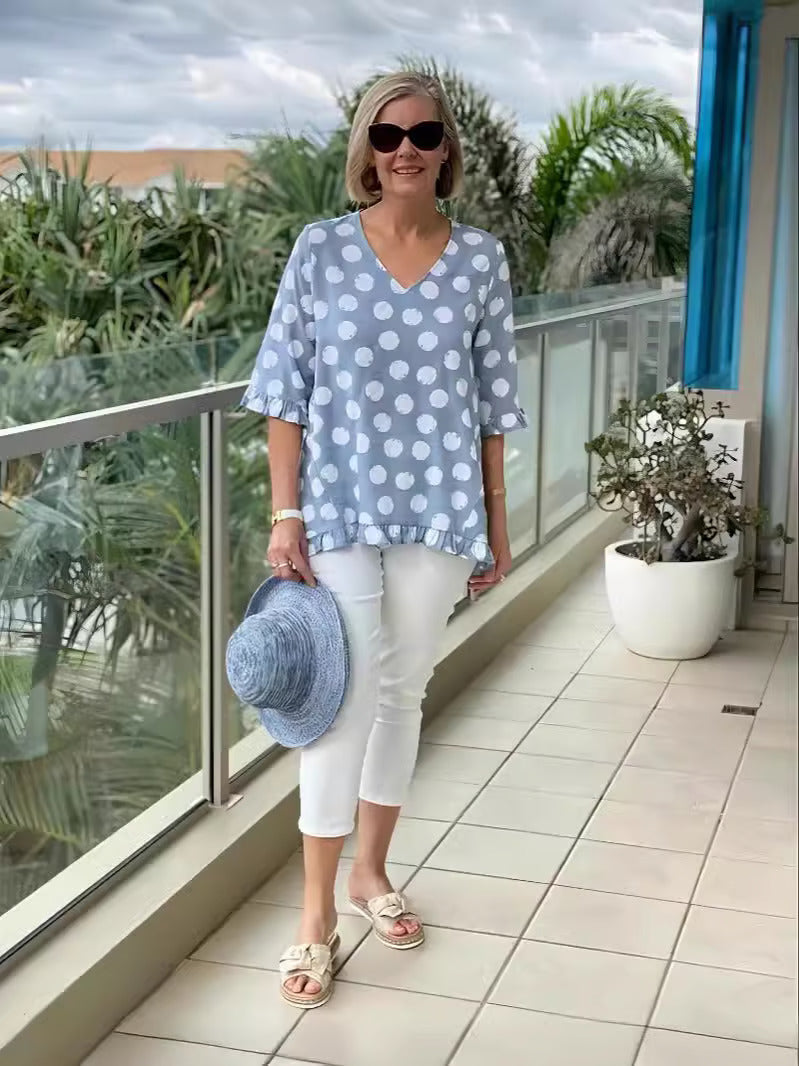 Blusa Mujer Puntos Escote en V Elegante