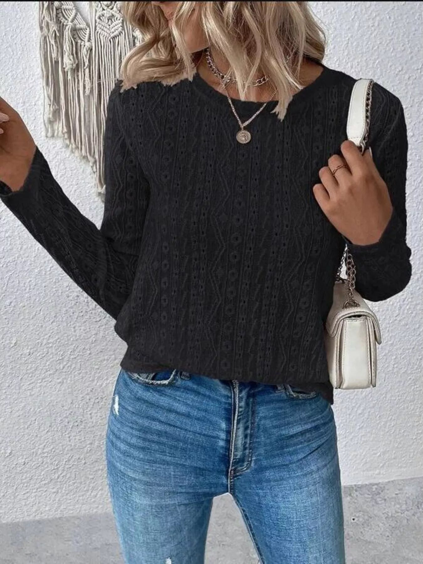 Blusa Mujer Manga Larga Elegante Cuello Redondo - Vestiria