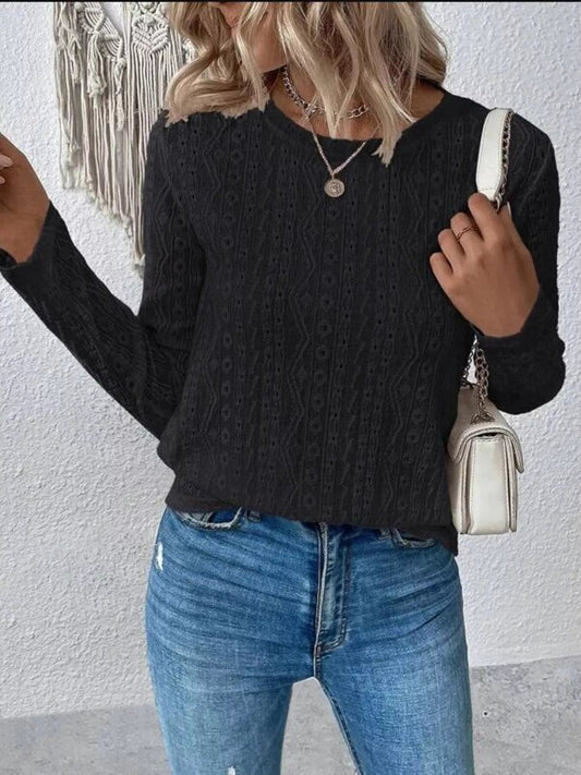 Blusa Mujer Manga Larga Elegante Cuello Redondo - Vestiria