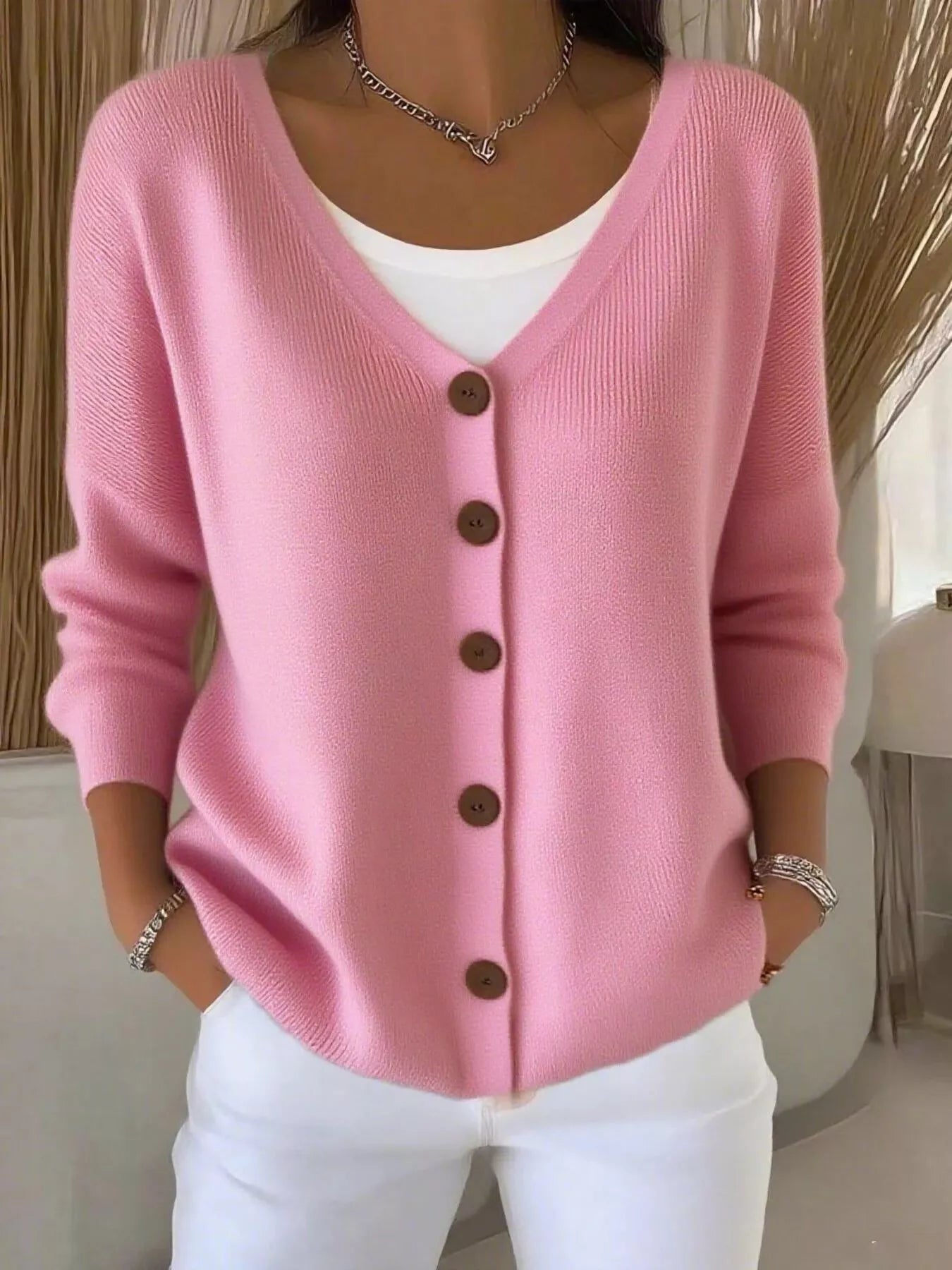 Cárdigan Mujer Cuello en V Botones Elegante