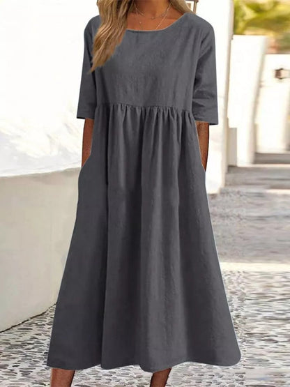 Vestido Midi Elegante Manga Corta