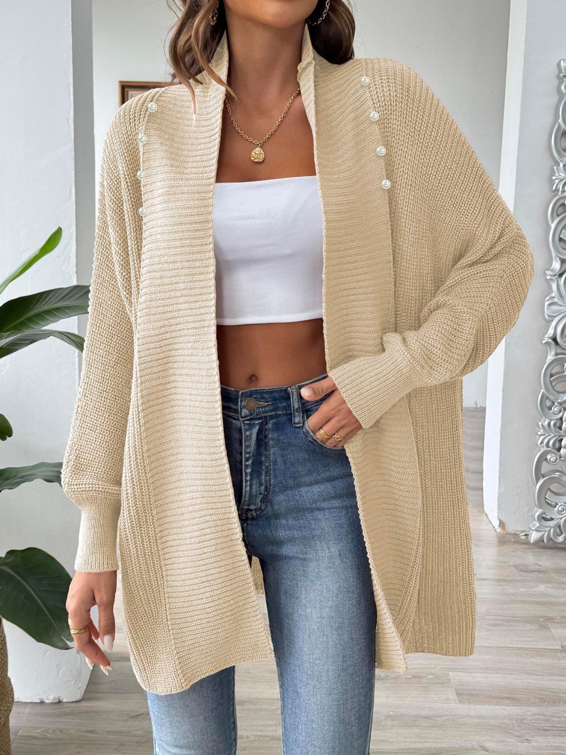Chaqueta de punto amplia y elegante, manga larga