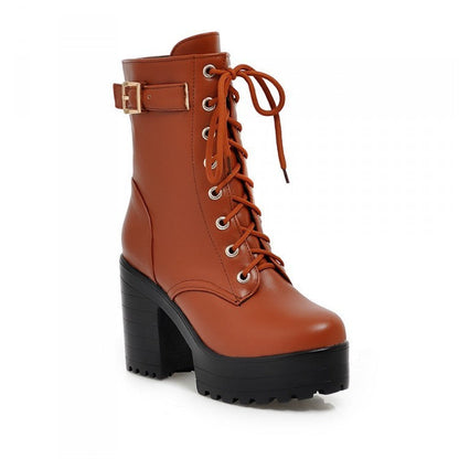 Botas Mujer Clásicas con Cordones y Hebilla
