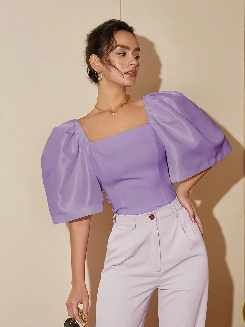 Top de Raso Elegante Mangas Voladas