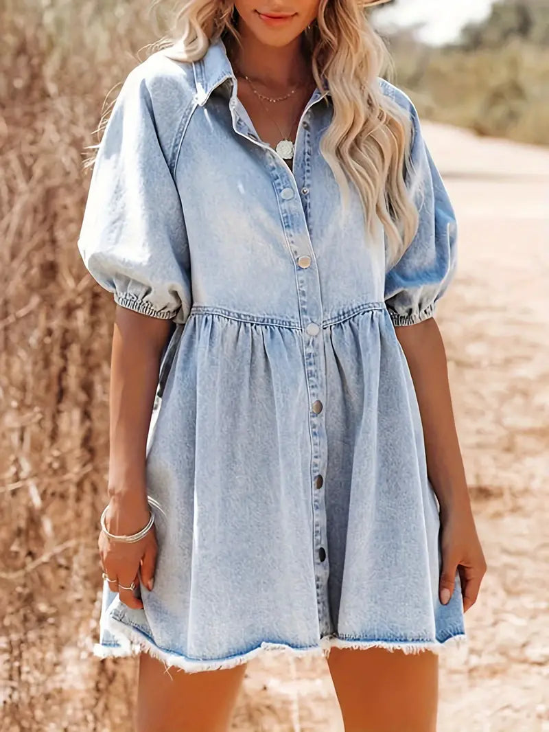 Vestido Corto Denim Feminino - Vestiria