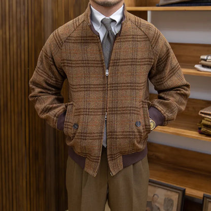 Chaquetón Cuadriculado Estiloso Cuello Subido - Vestiria