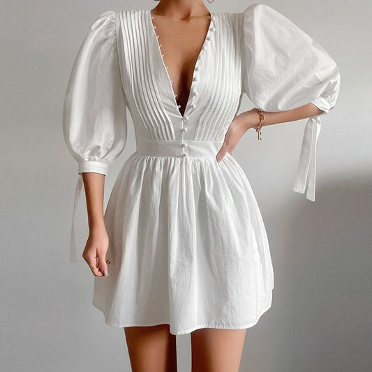 Vestido Mujer Mini Estilo Elegante Botones Decorativos - Vestiria