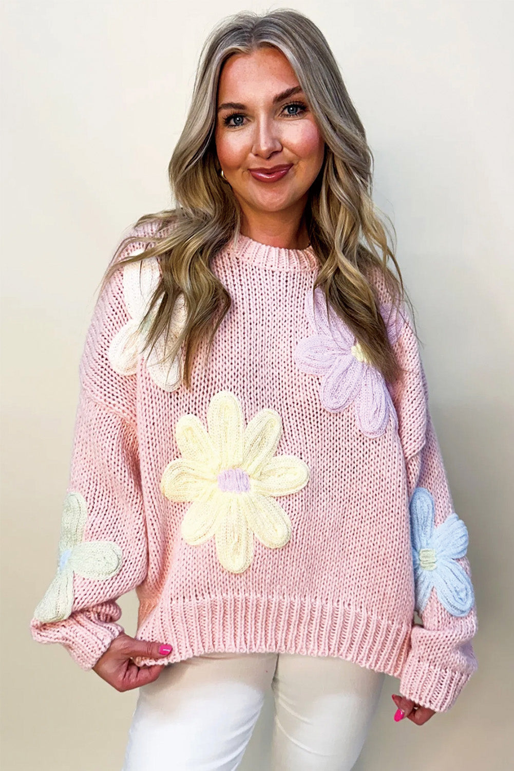 Jersey Floral Elegante con Bordados de Rosa