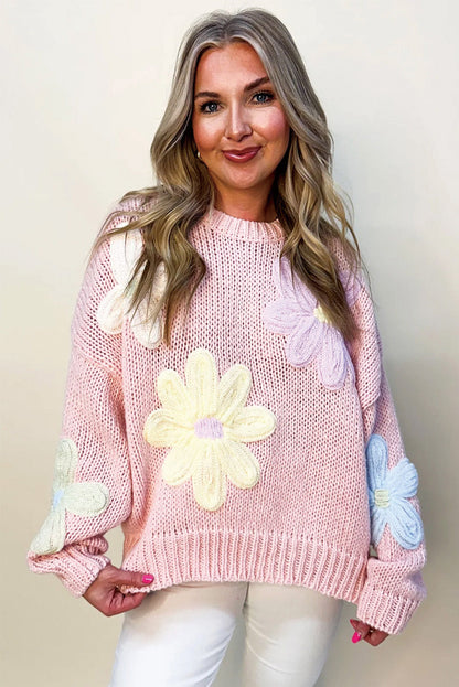 Jersey Floral Elegante con Bordados de Rosa
