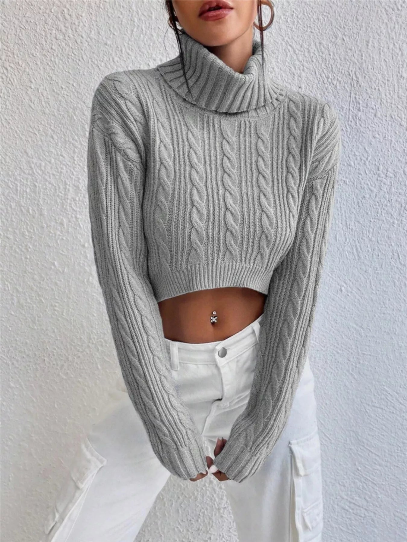 Jersey Cuello Alto Tejido Trenzado Mujer