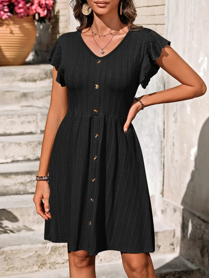 Vestido Elegante de Manga Larga con Volantes - Vestiria