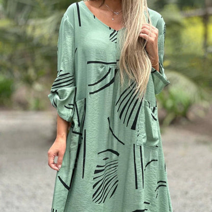 Vestido suelto estampado geométrico femenino casual - Vestiria