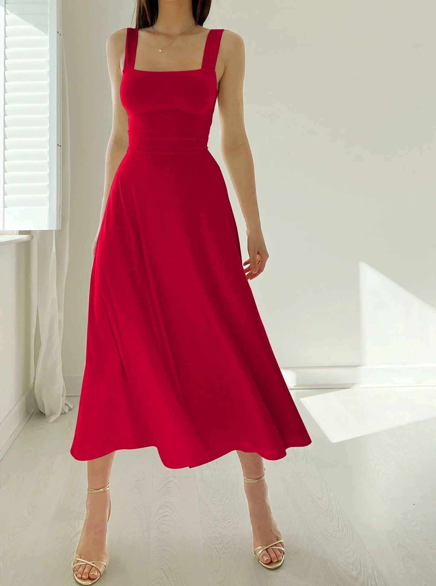 Vestido de Tirantes Anchos Feminino