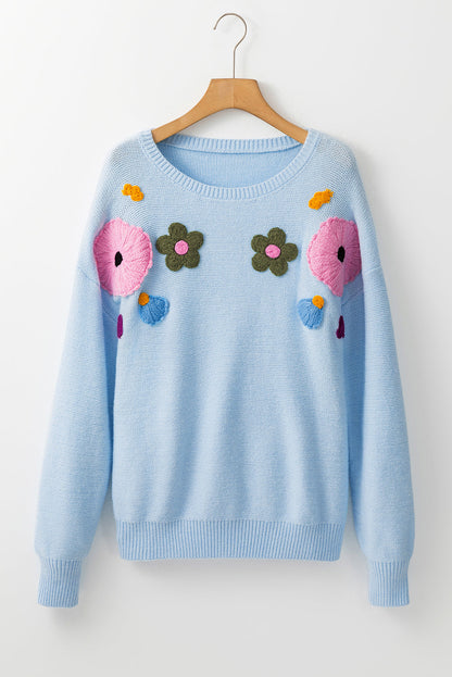 Jersey de punto floral con cuello acanalado