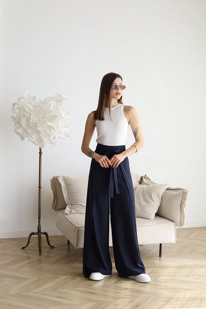 Pantalones Lino Amplios Mujer - Vestiria