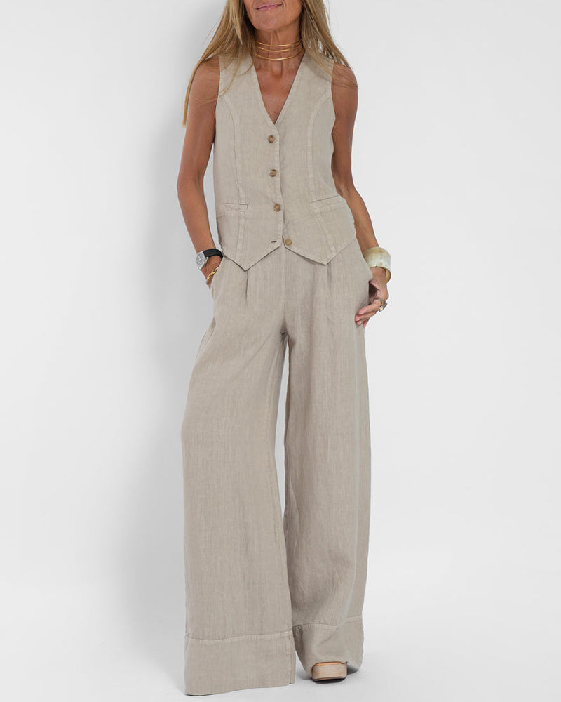 Conjunto Lino Elegante Pantalón Ancho - Vestiria