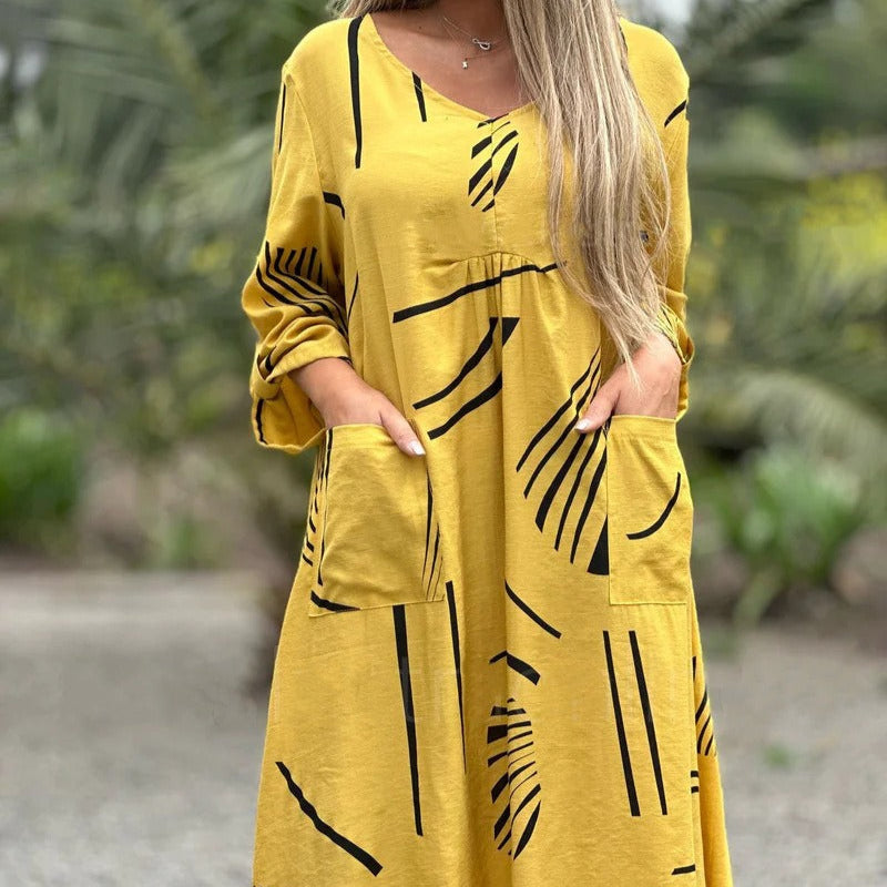 Vestido suelto estampado geométrico femenino casual