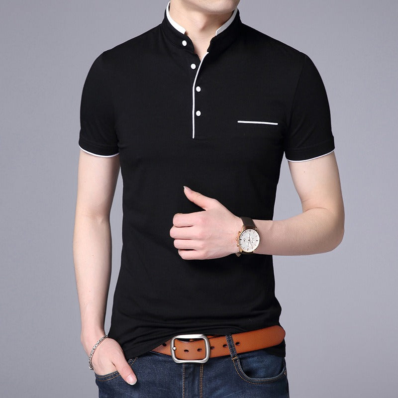 Polo manga corta hombre algodón cuello Mao casual - Vestiria