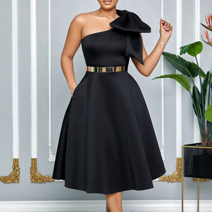 Vestido Mujer Lazo Elegante Hombro Descubierto