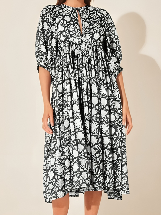 Vestido Florado Cómodo con Mangas Anchas - Vestiria
