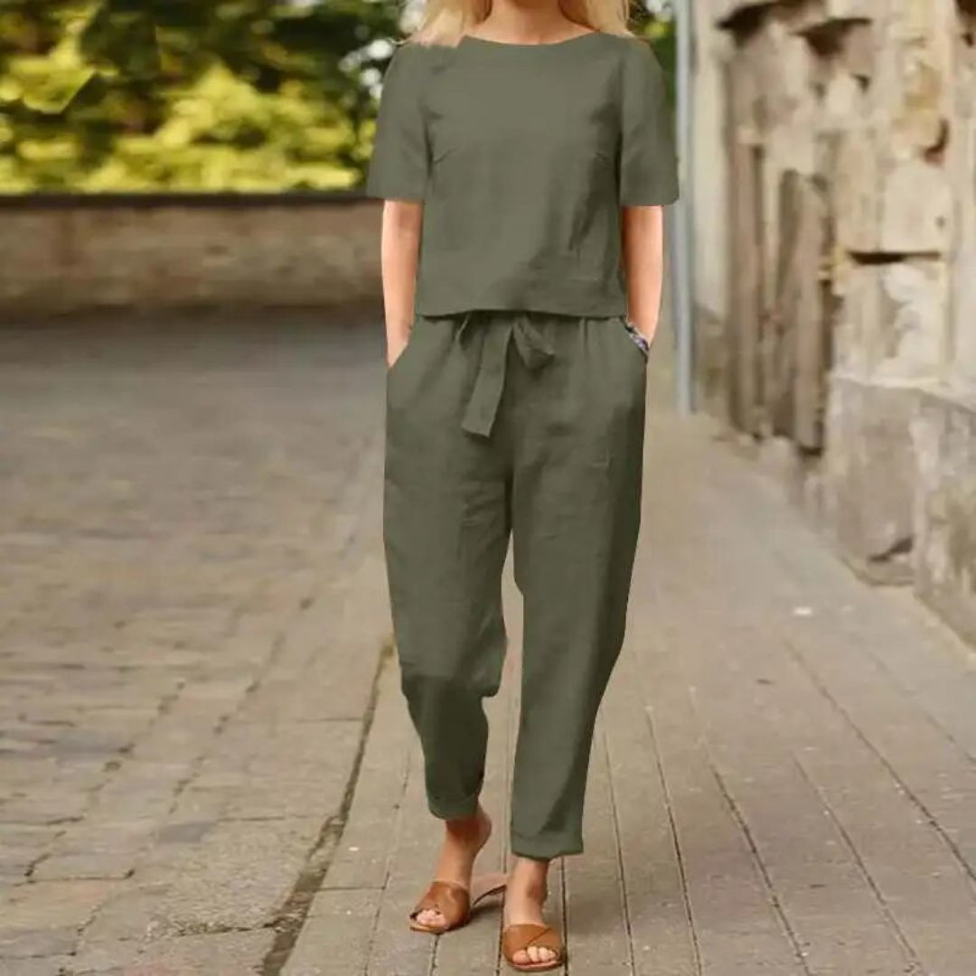 Pantalones y top de lino ligero y fresco para mujer