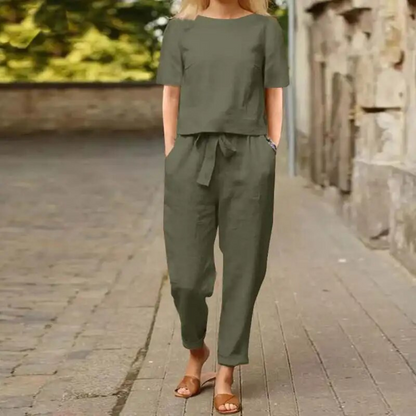 Pantalones y top de lino ligero y fresco para mujer
