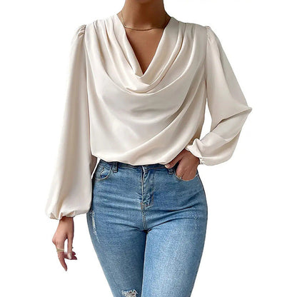 Blusa Gasa Femenina Cuello Paloma Mangas Largas