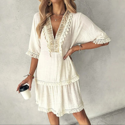 Vestido Boho Chic con Bordados y Borlas - Vestiria
