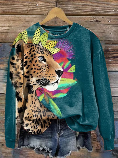 Jersey Cuello Redondo Estampado Animal