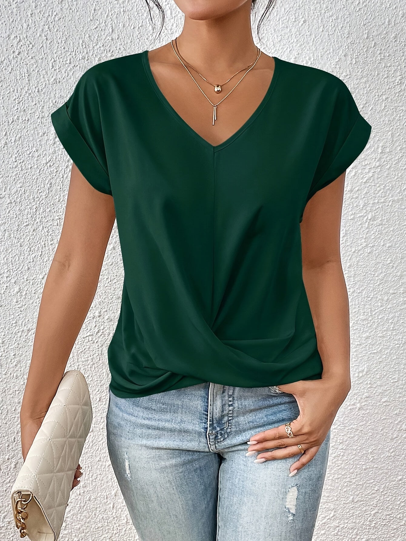 Blusa Mujer Elegante con Escote en V y Drapeado Cruzado