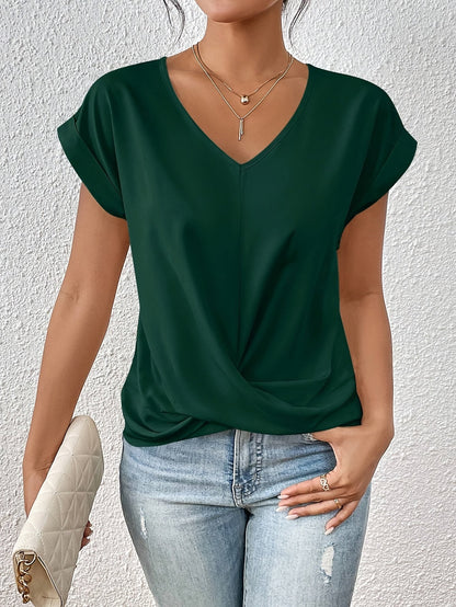Blusa Mujer Elegante con Escote en V y Drapeado Cruzado