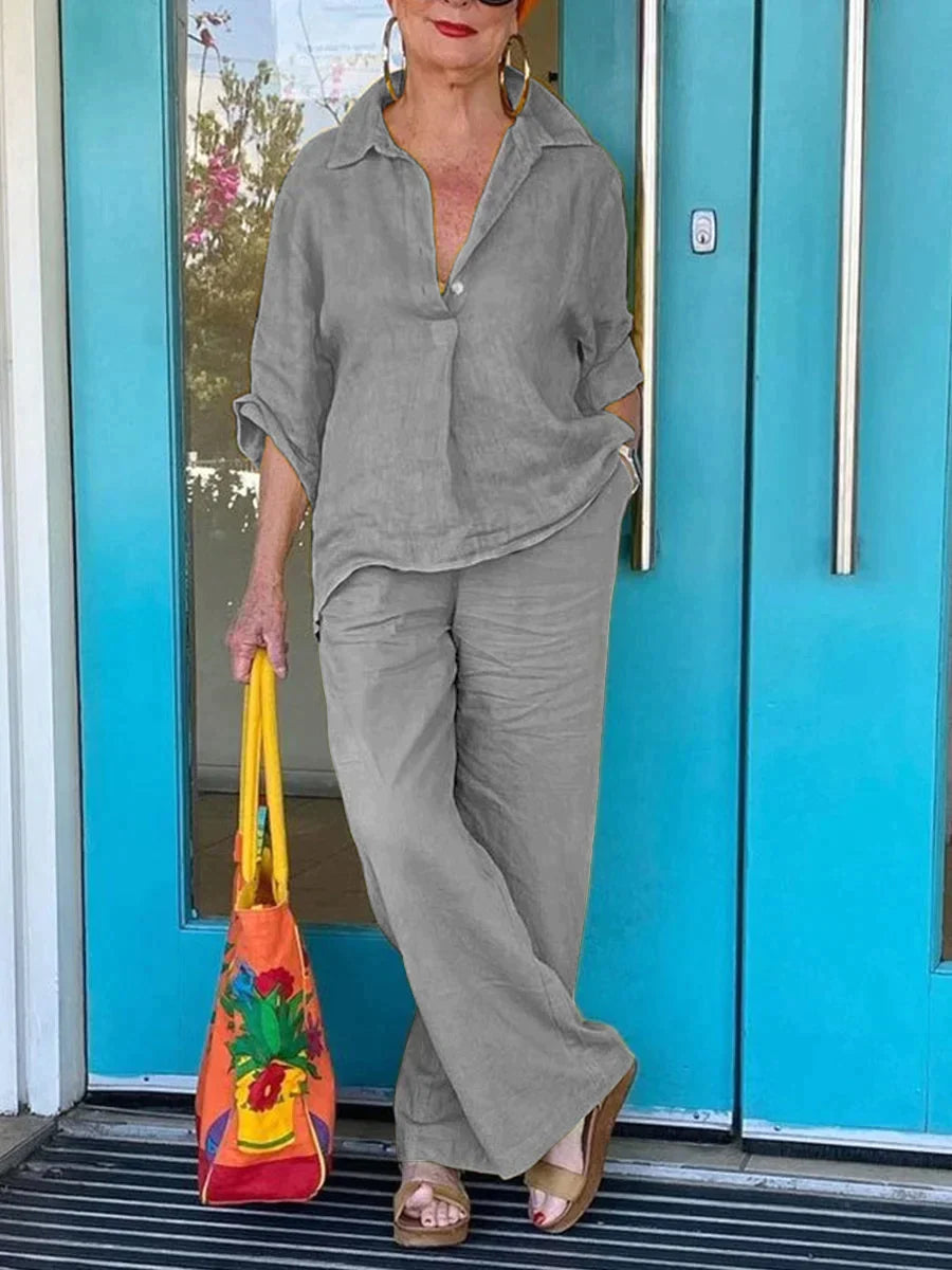 Conjunto Mujer Blusa Larga Pantalón Elegante