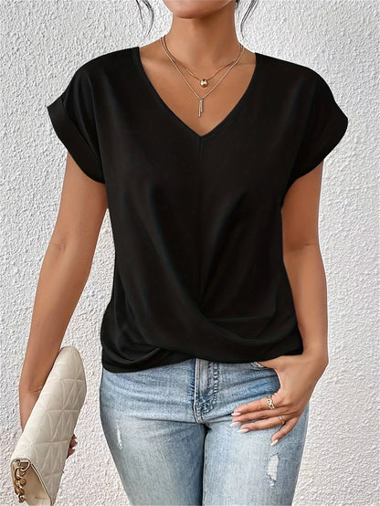 Blusa Mujer Elegante con Escote en V y Drapeado Cruzado