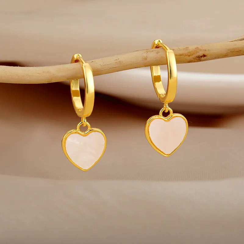 Pendientes Corazón Nacar Oro Femeninos - Vestiria