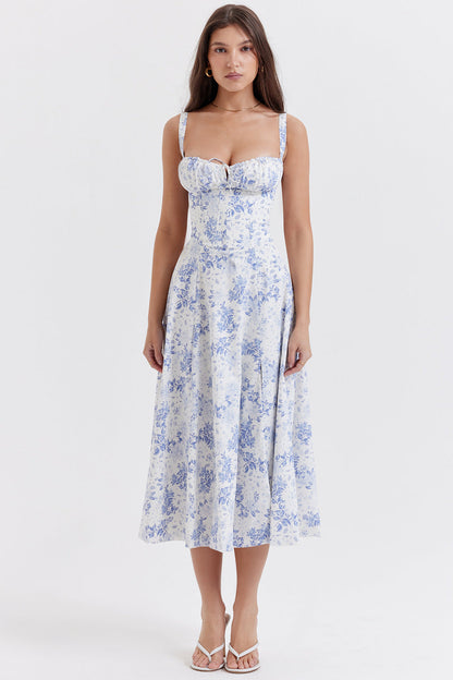 Vestido Florido Estilo Retro Conjunto Cinturado