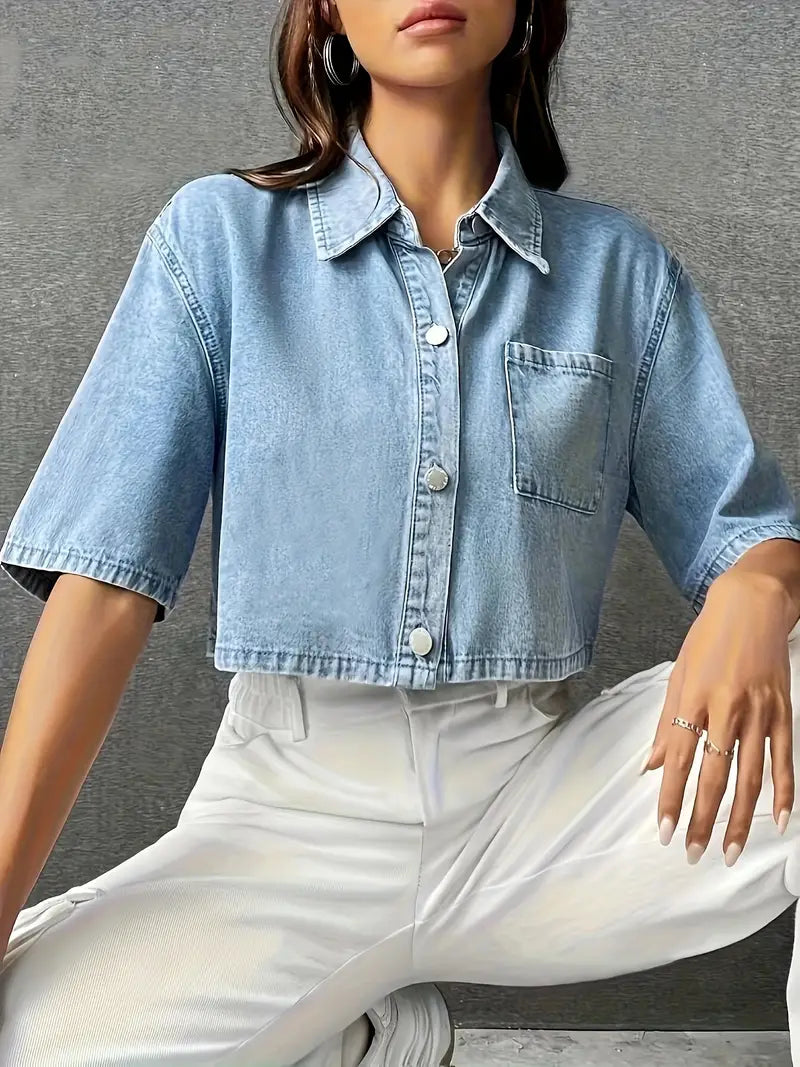 Camisa Denim Corta Estilo Clásico - Vestiria