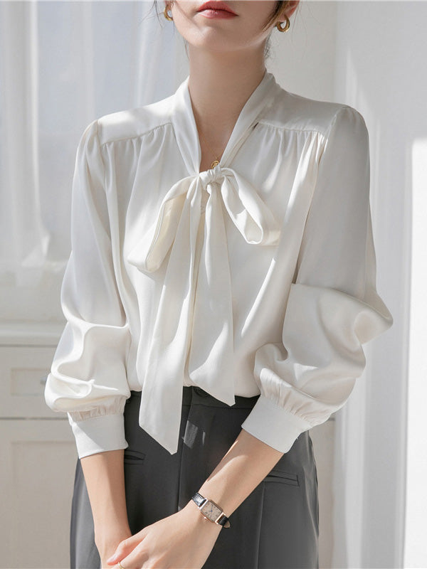 Blusa Blanca Elegante con Lazo - Vestiria
